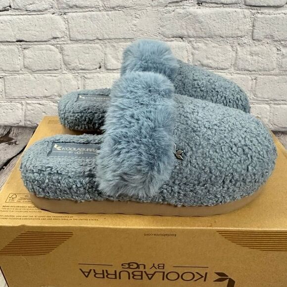 Koolaburra by UGG Women’s Peachee Closed Toe Faux Fur Slide Slipper Flat Blue 5 - Picture 6 of 11